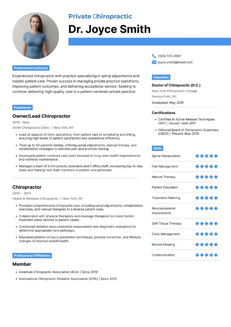 Chiropractic Resume Examples + Essential Tips for 2025