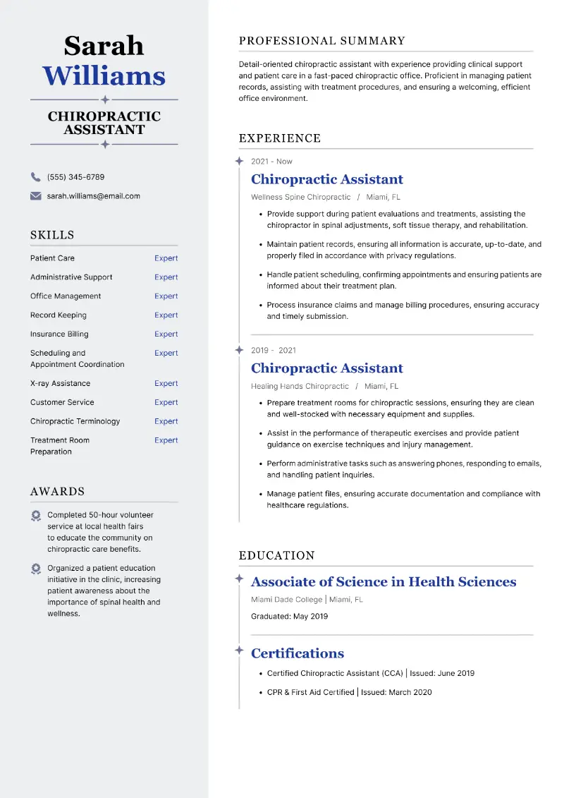 Chiropractic Assistant Resume