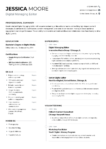 Digital Managing Editor Resume
