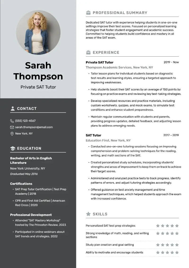 SAT Tutor Resume Examples, Tips, and Elements to Include