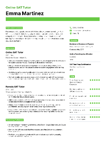 Online SAT Tutor Resume Online SAT Tutor Resume