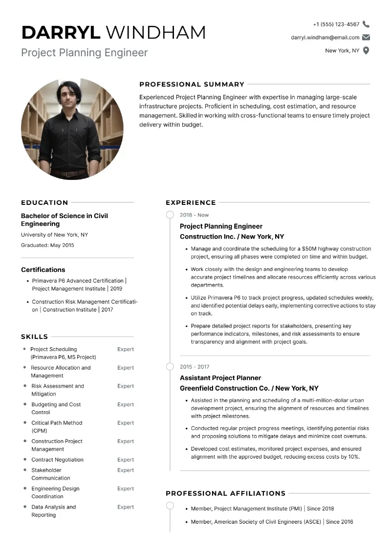 Planning Engineer Resume: Examples, Tips, and Formats