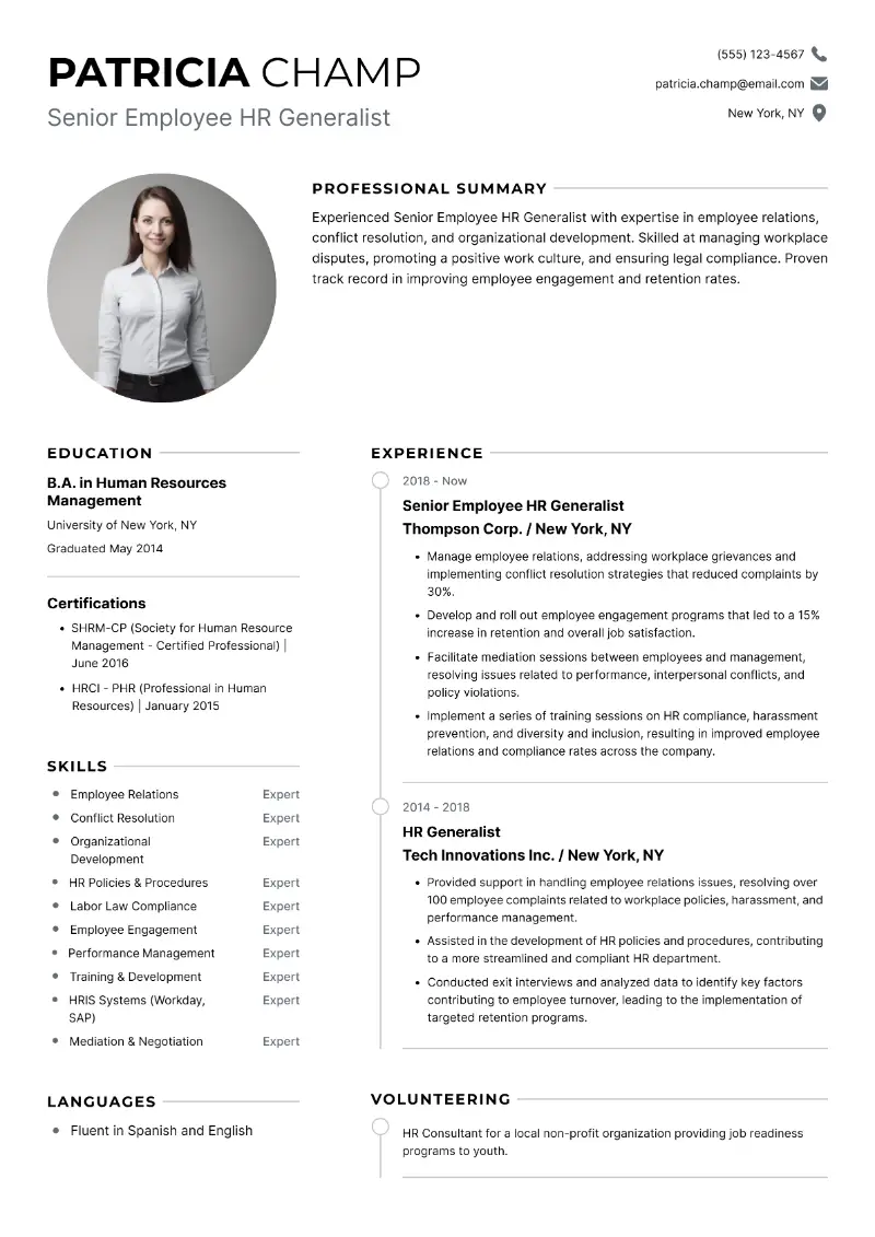 Senior HR Generalist Resume: Examples + Tips for 2025