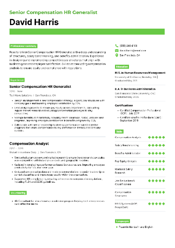 Senior Compensation HR Generalist Resume Senior Compensation HR Generalist Resume