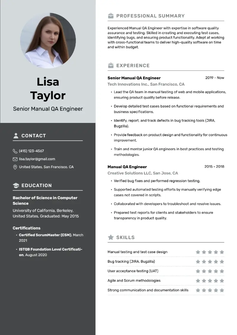 Senior QA Engineer Resume Examples & Templates for 2025