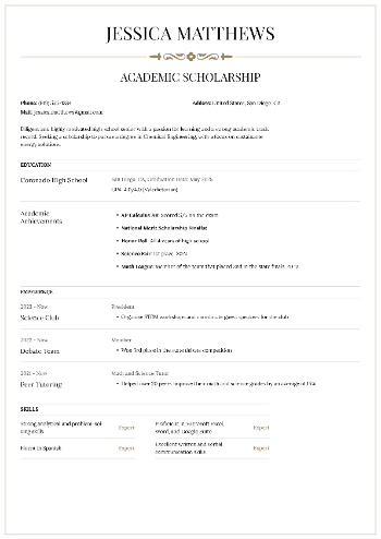 Academic Scholarship Resume