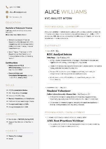 KYC Analyst Intern Resume KYC Analyst Intern Resume