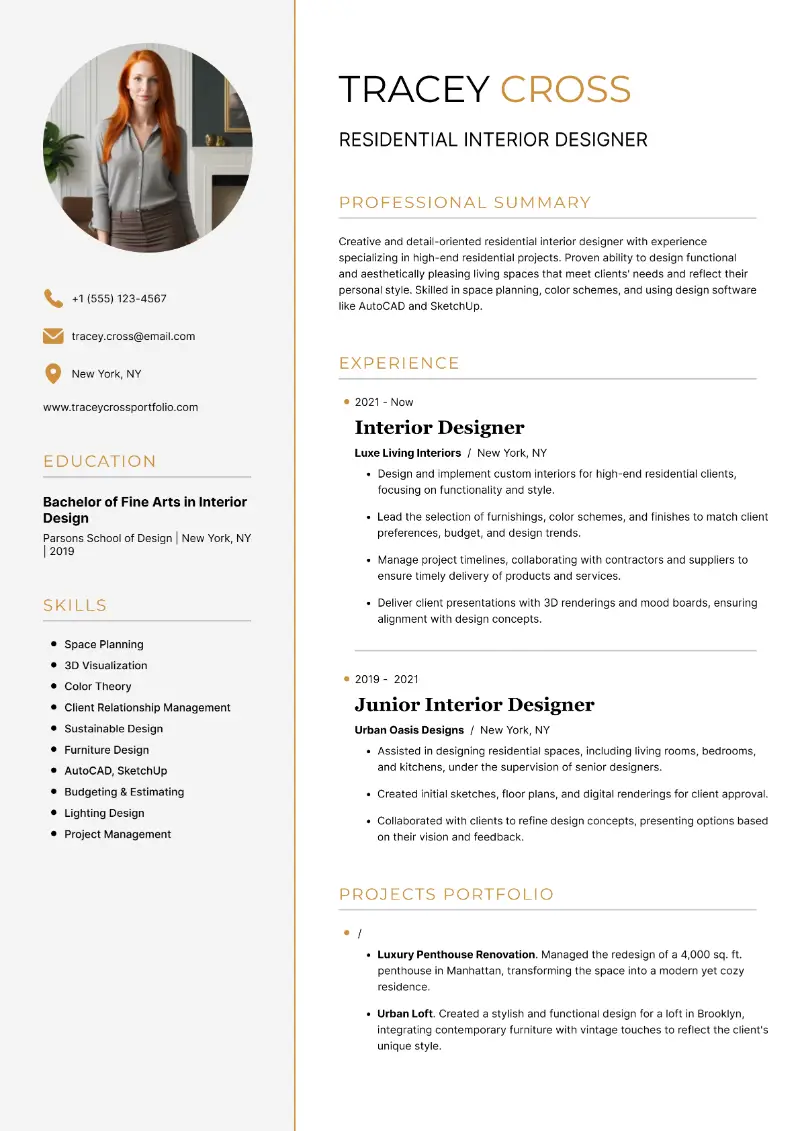 5 Interior Designer Resume Examples & Templates for 2025