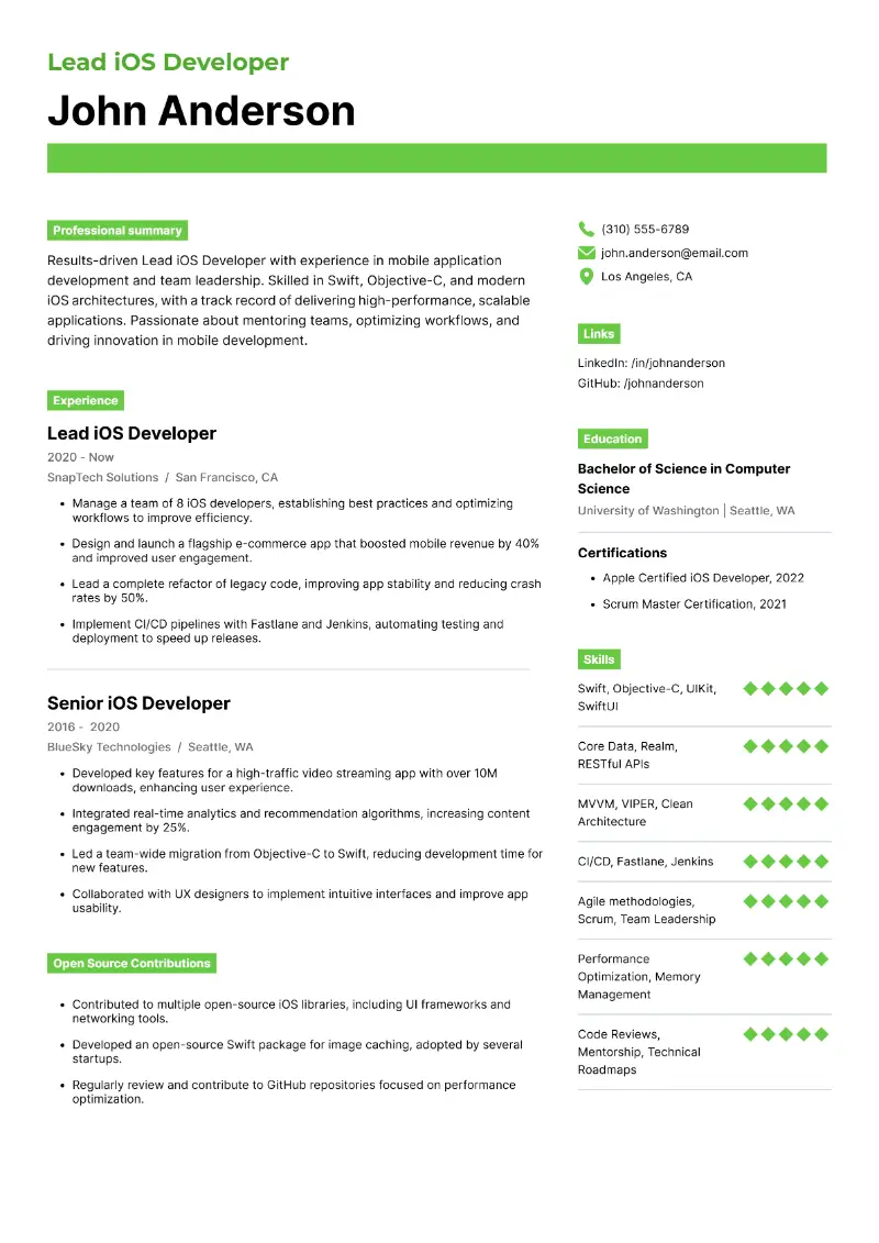 Senior iOS Developer Resume: Examples & Tips for 2025