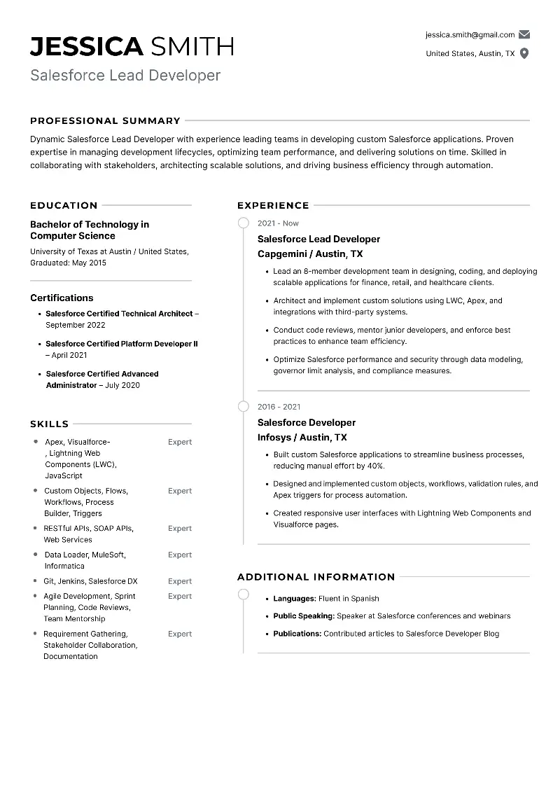 Salesforce Lead Developer  Resume Salesforce Lead Developer  Resume