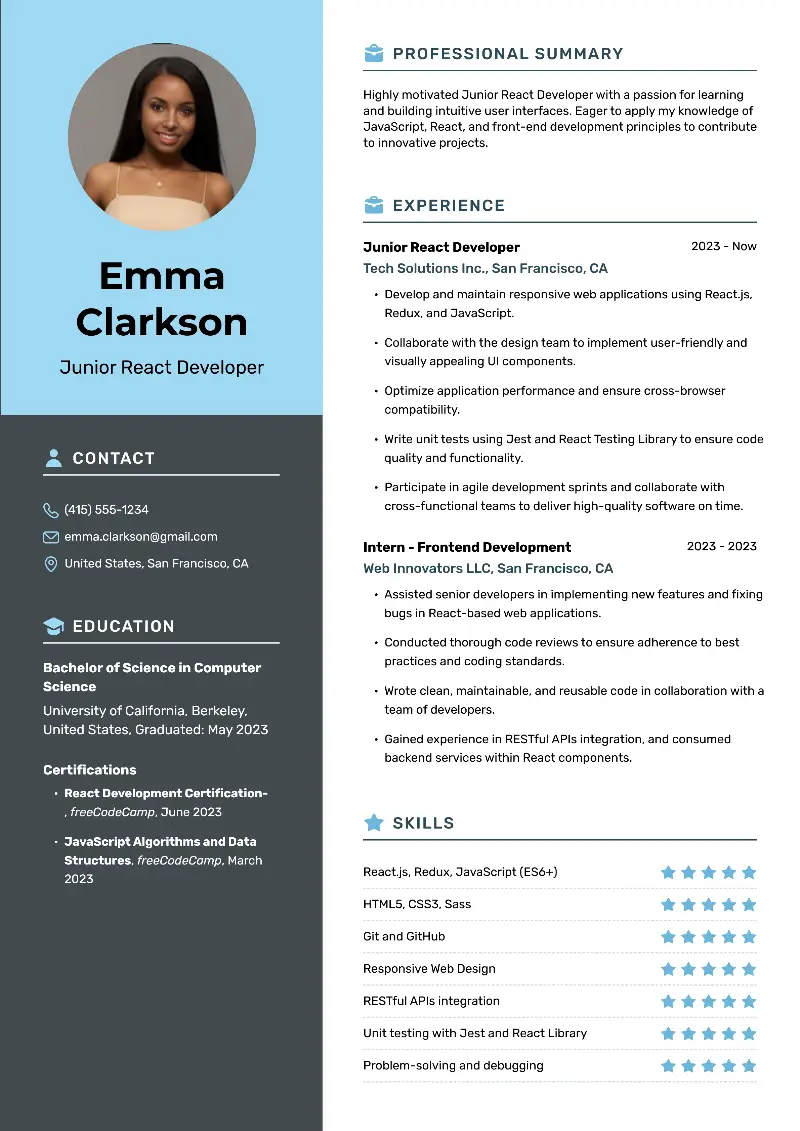 React Developer Resume Examples & Guide for 2025