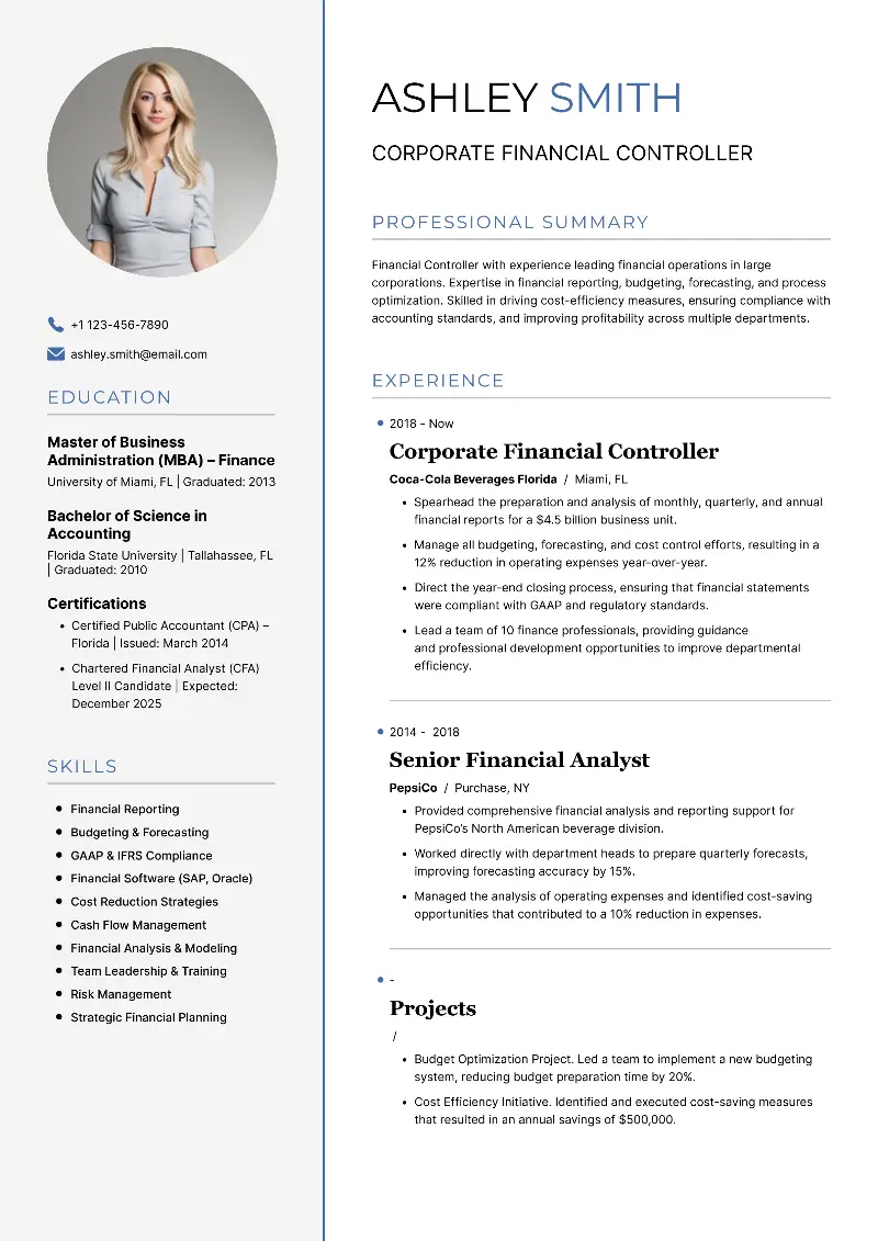Financial Controller Resume: Examples, Skills & Best Tips