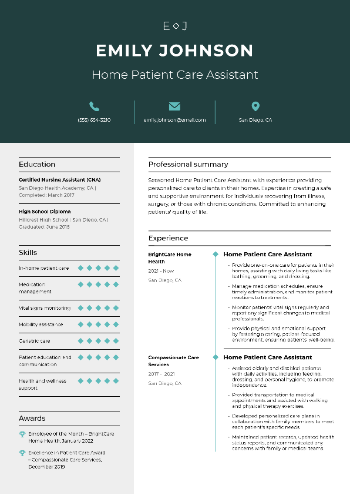 Home Patient Care Assistant Resume
