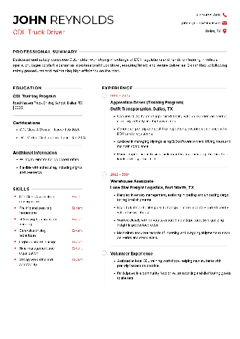 CDL Truck Driver Resume