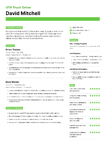 OTR Truck Driver Resume