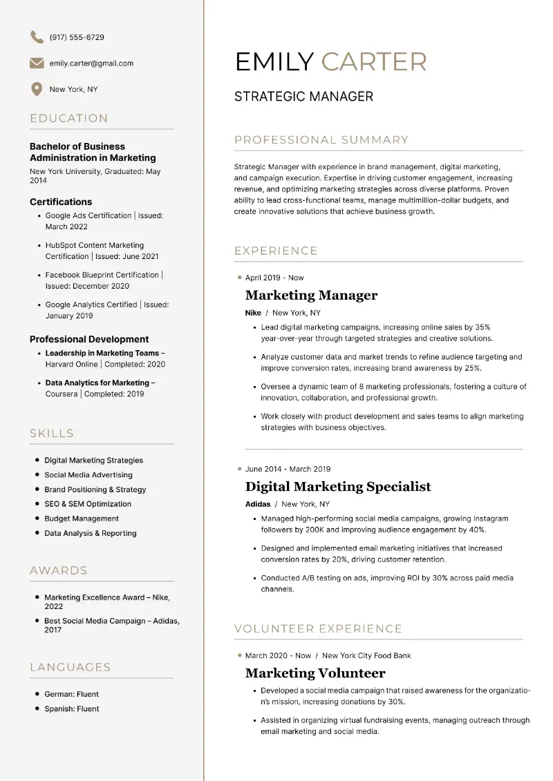 Strategic Manager Resume