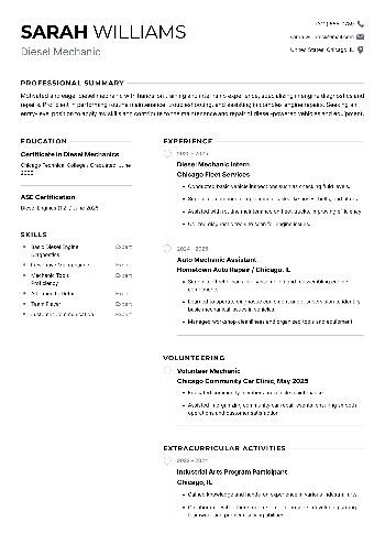 Diesel Mechanic Resume