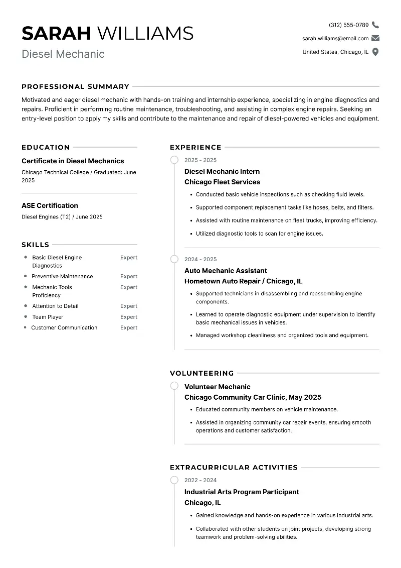 Diesel Mechanic Resume Diesel Mechanic Resume