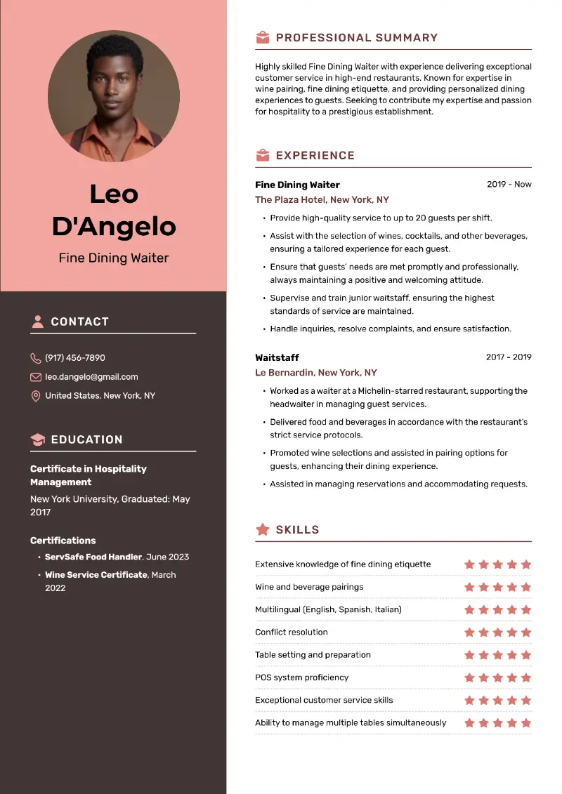 Waiter Resume Examples & Templates for 2025