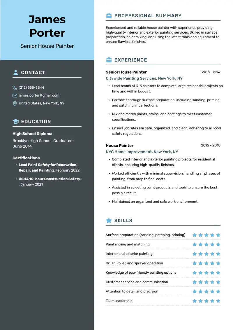 Painter Resume Examples & Templates for 2025