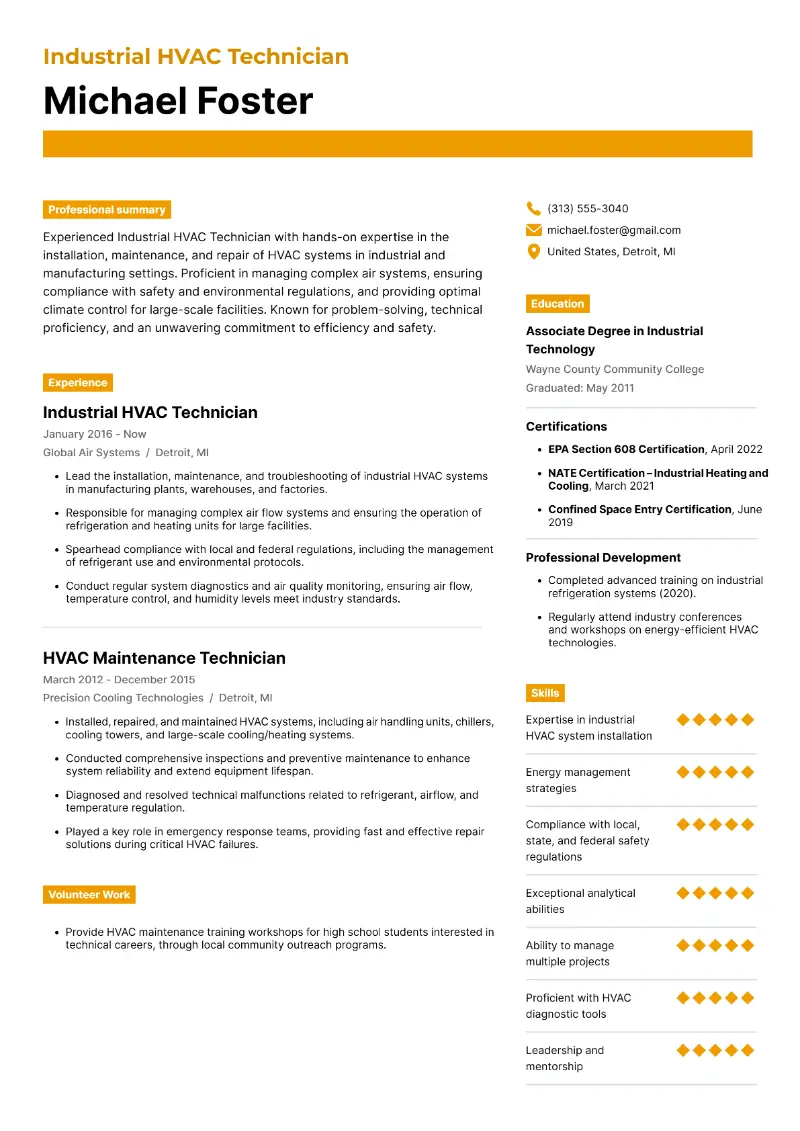 Industrial HVAC Technician Resume Industrial HVAC Technician Resume