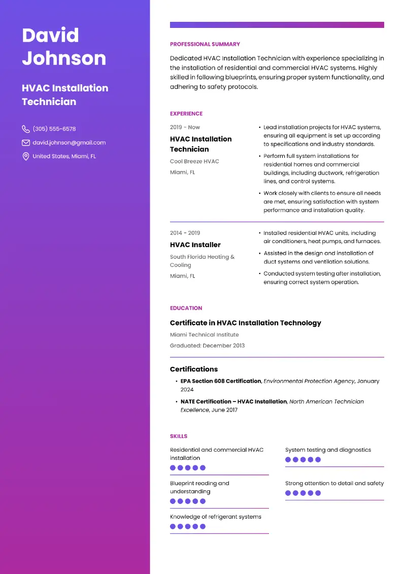 HVAC Installation Technician Resume HVAC Installation Technician Resume