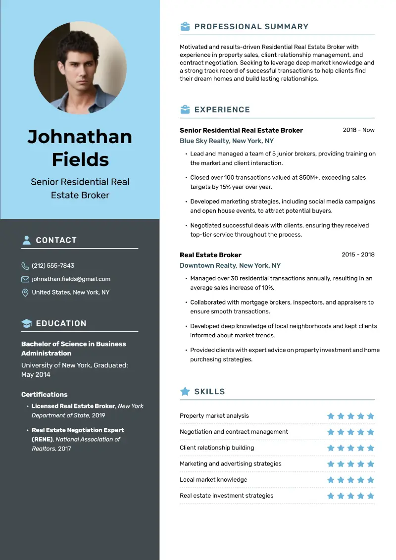 Real Estate Broker Resume Examples & Templates for 2025