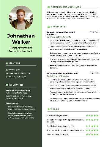 Senior Airframe and Powerplant Mechanic Resume