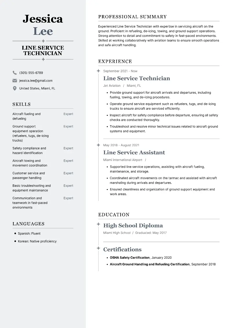 Line Service Technician Resume