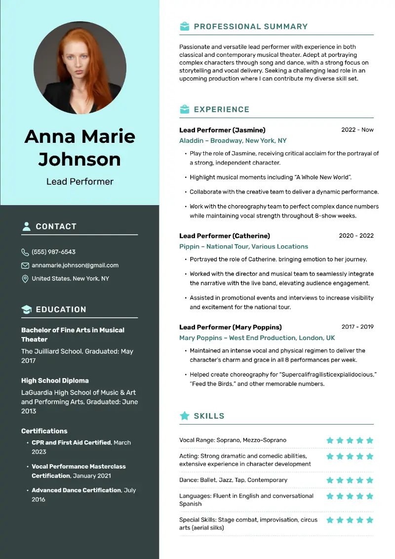 Musical Theater Resume Examples and Templates for 2025