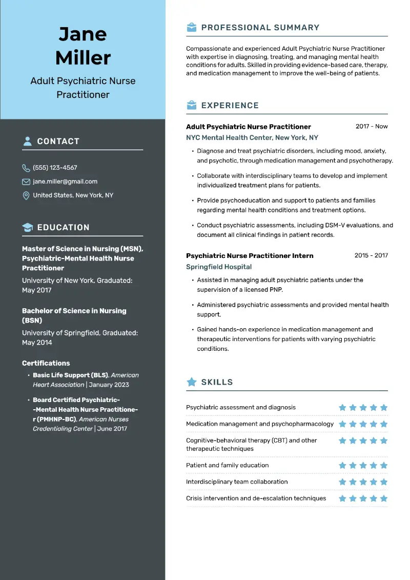 Psychiatric Nurse Practitioner Resume Examples and Templates