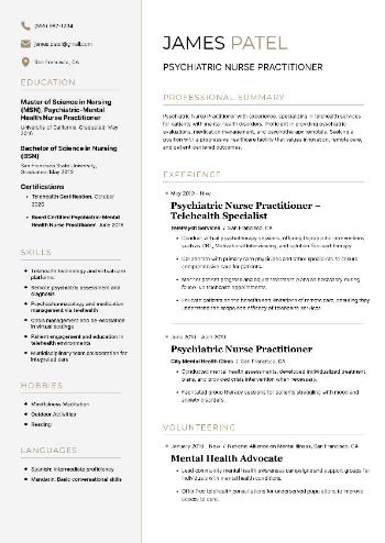 Psychiatric Nurse Practitioner Resume