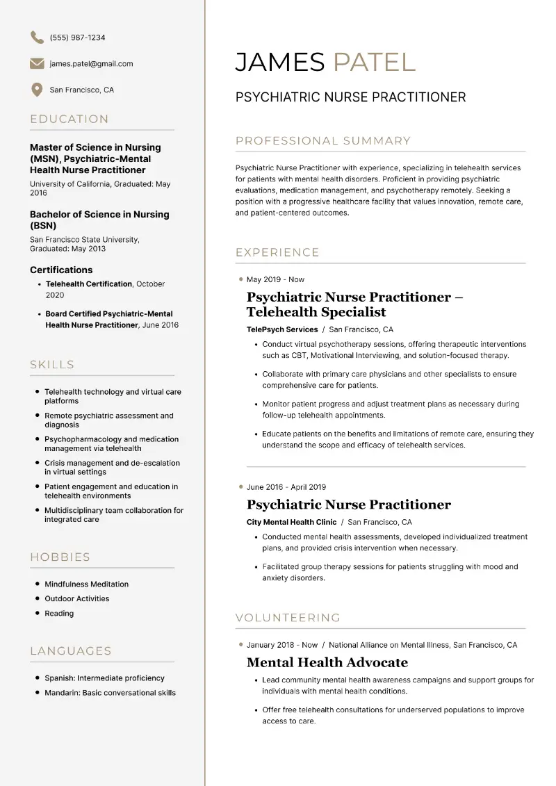 Psychiatric Nurse Practitioner Resume