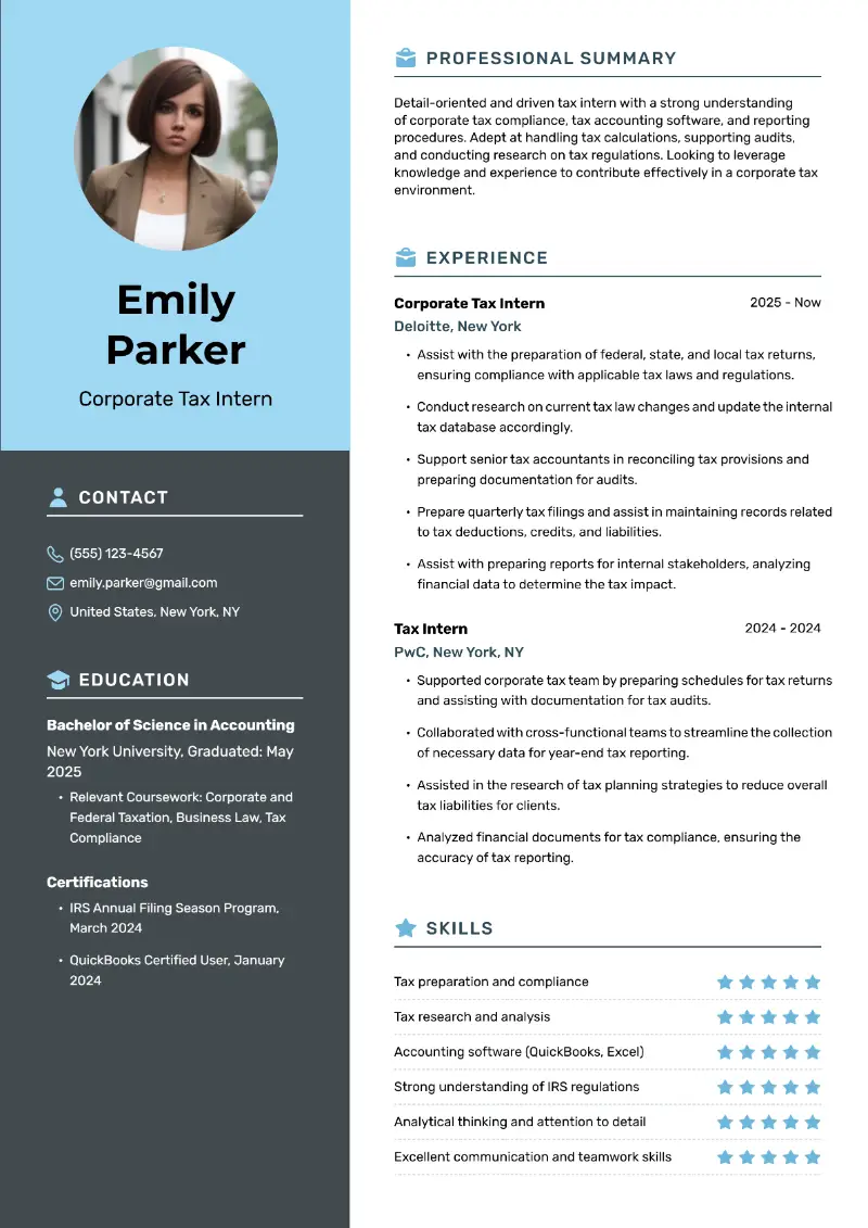 Tax Intern Resume Examples & Templates for 2025