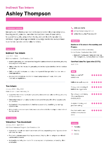 Indirect Tax Intern Resume