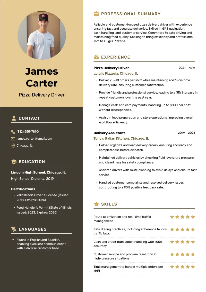 Pizza Delivery Driver Resume Examples & Writing Tips