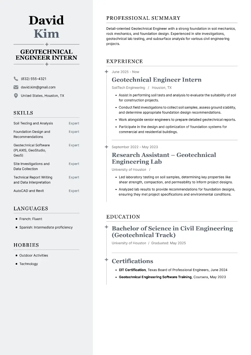 Geotechnical Engineer Intern  Resume
