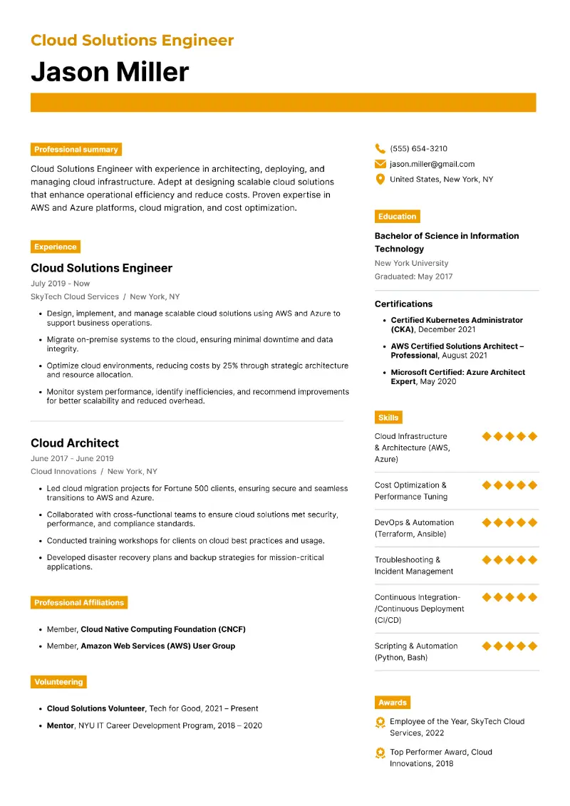 Cloud Solutions Engineer  Resume