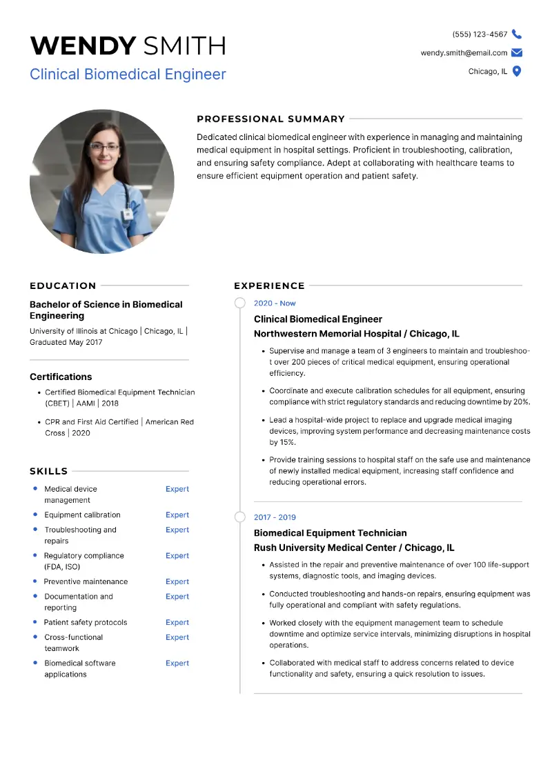 Biomedical Engineer Resume: Examples and Key Tips