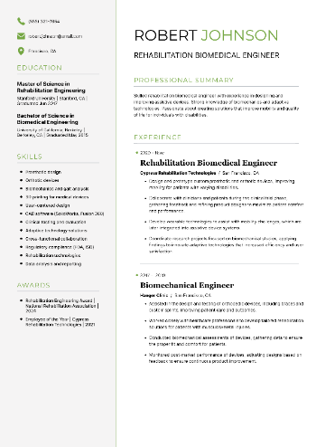Rehabilitation Biomedical Engineer Resume Rehabilitation Biomedical Engineer Resume