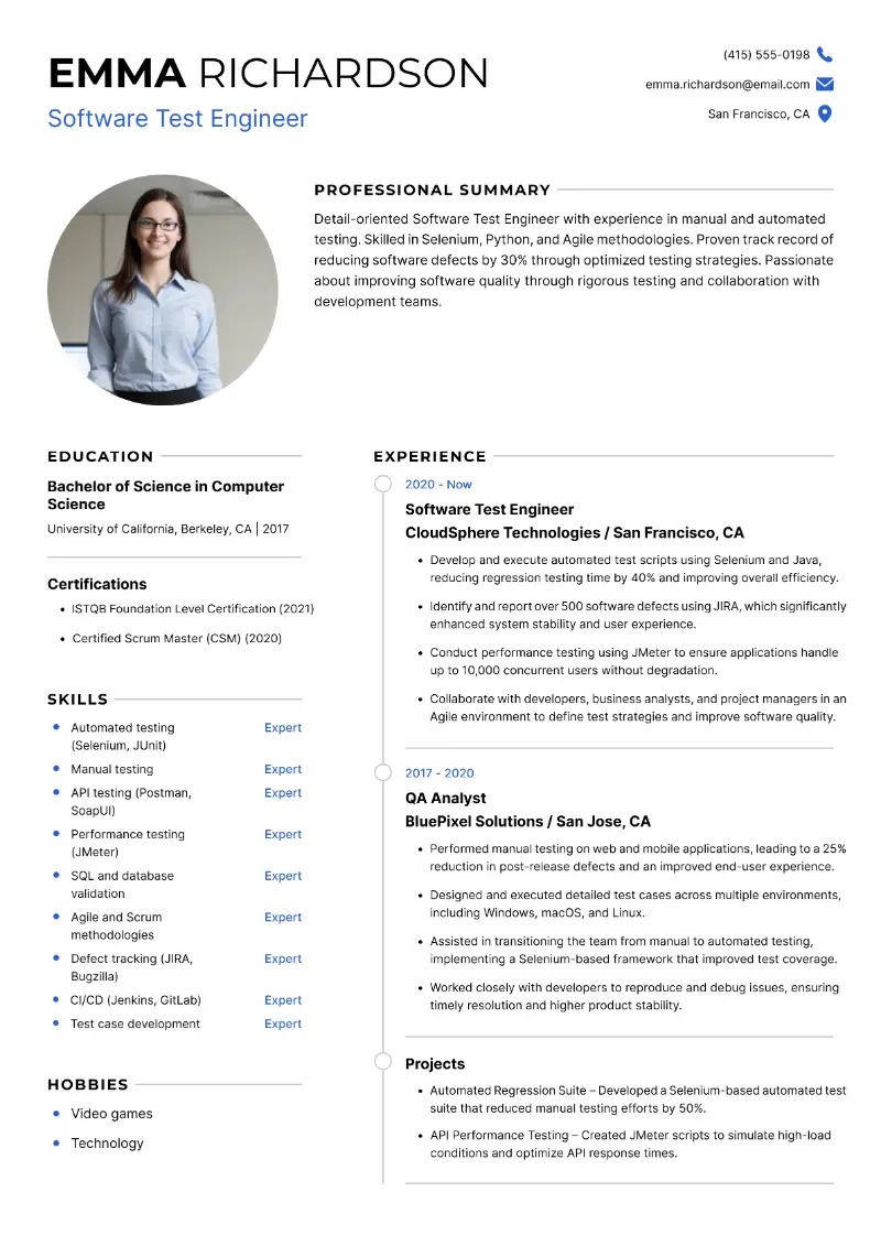 Test Engineer Resume Examples and Writing Tips in 2025