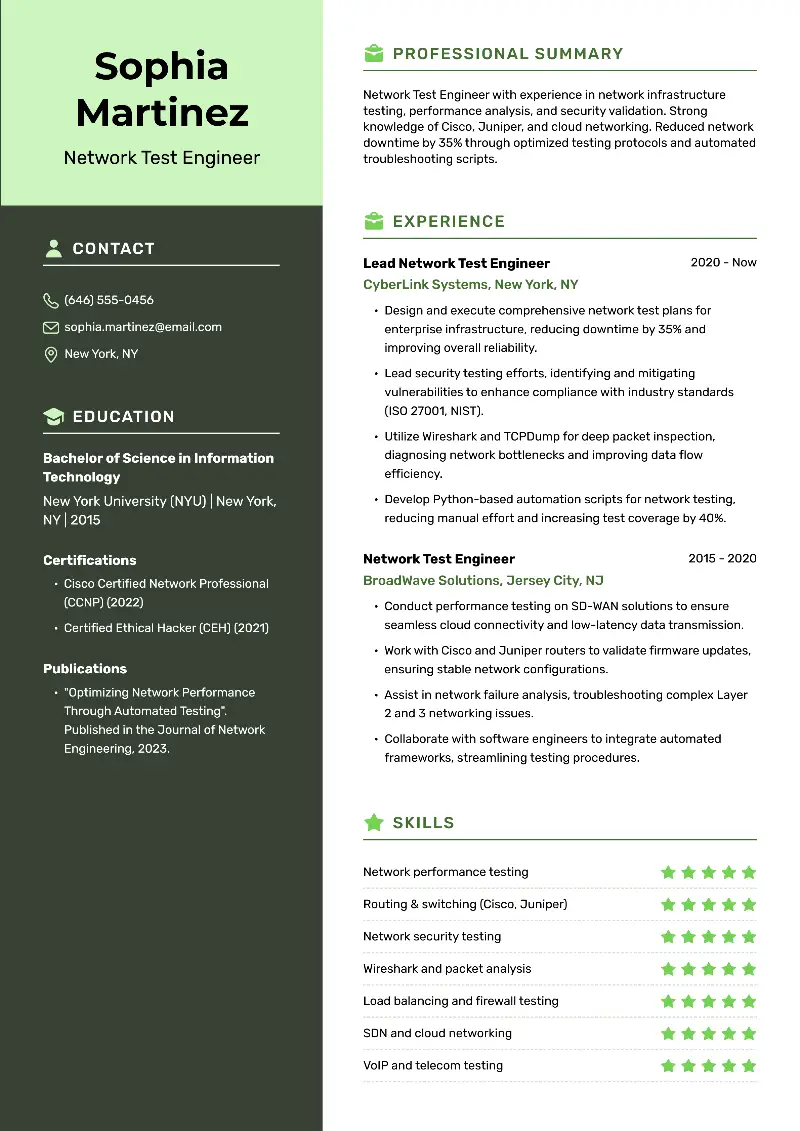 Network Test Engineer Resume