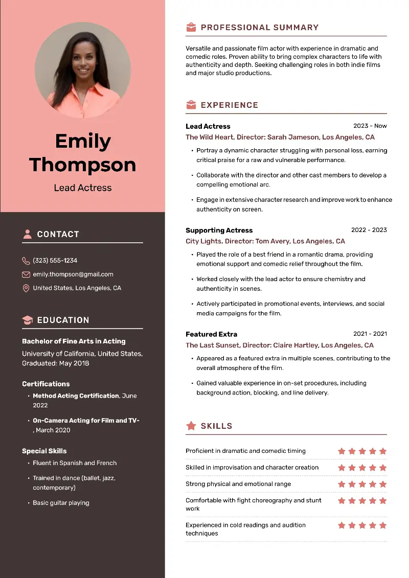 5 Acting Resume Examples and Templates in 2025