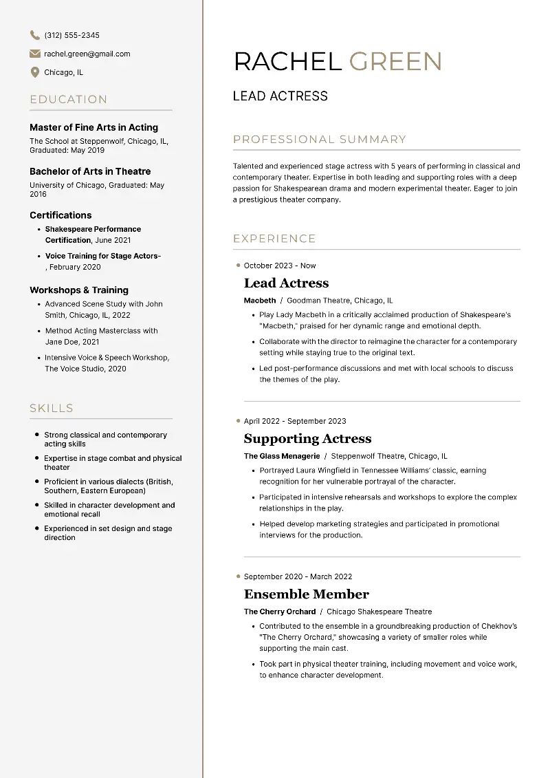 Lead Actress  Resume Lead Actress  Resume