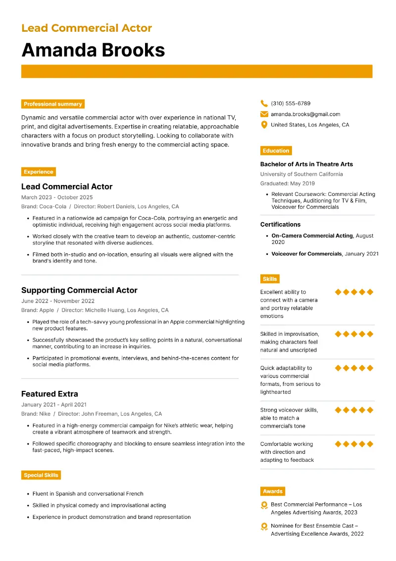 Lead Commercial Actor  Resume Lead Commercial Actor  Resume