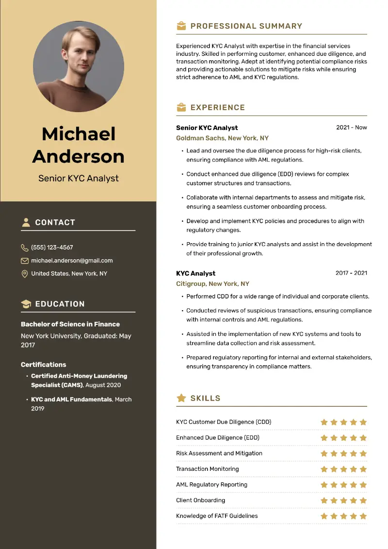 KYC Analyst Resume Examples with Free Templates for 2025