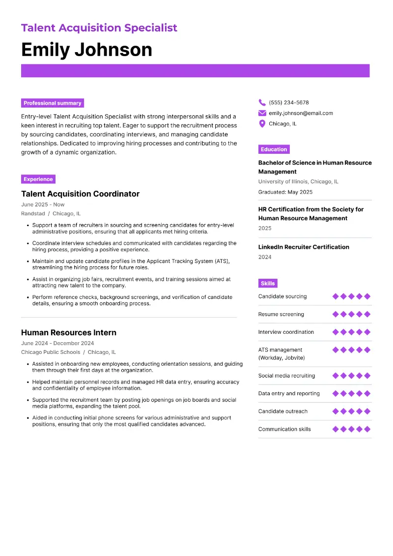 Talent Acquisition Specialist Resume