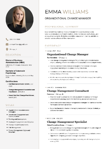 Organizational Change Manager Resume Example