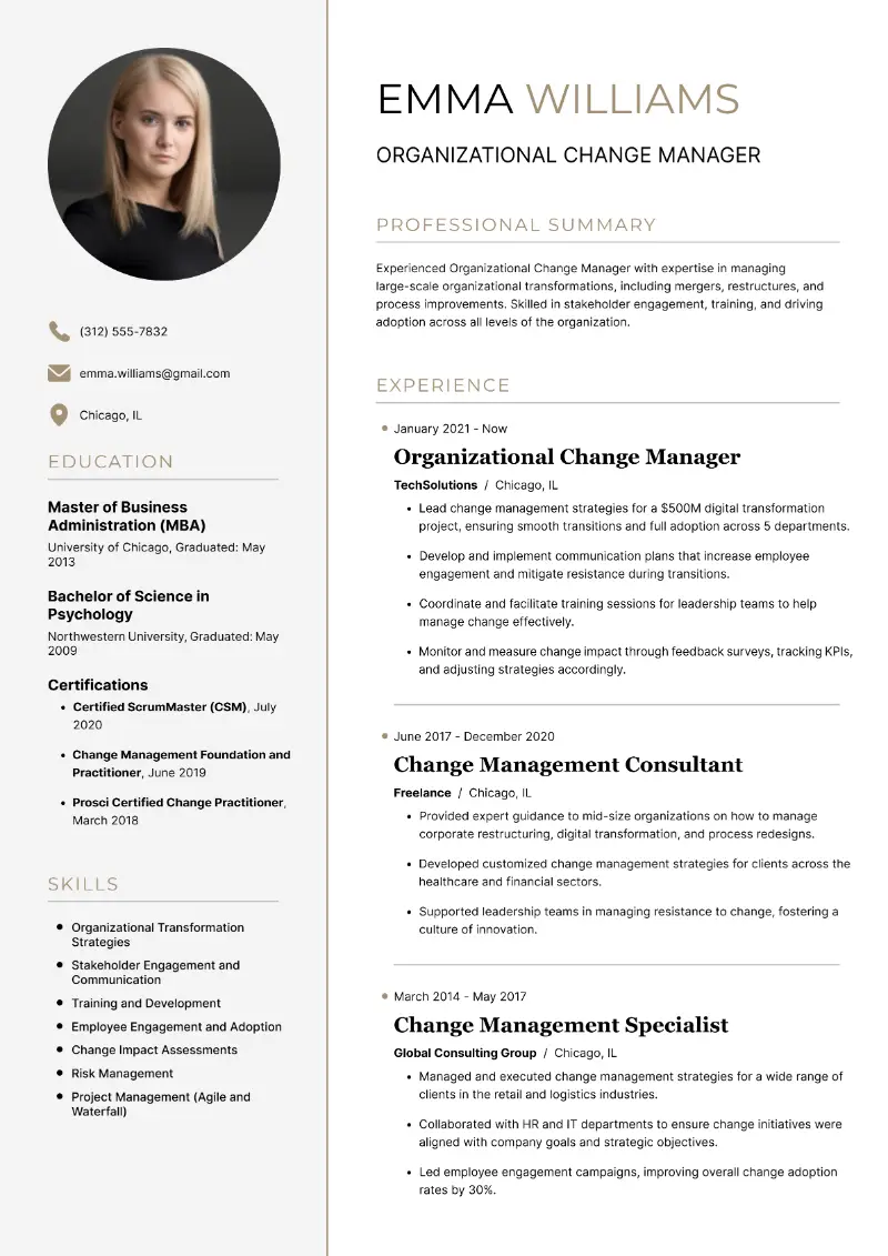 Change Management Resume Examples & Templates for 2025