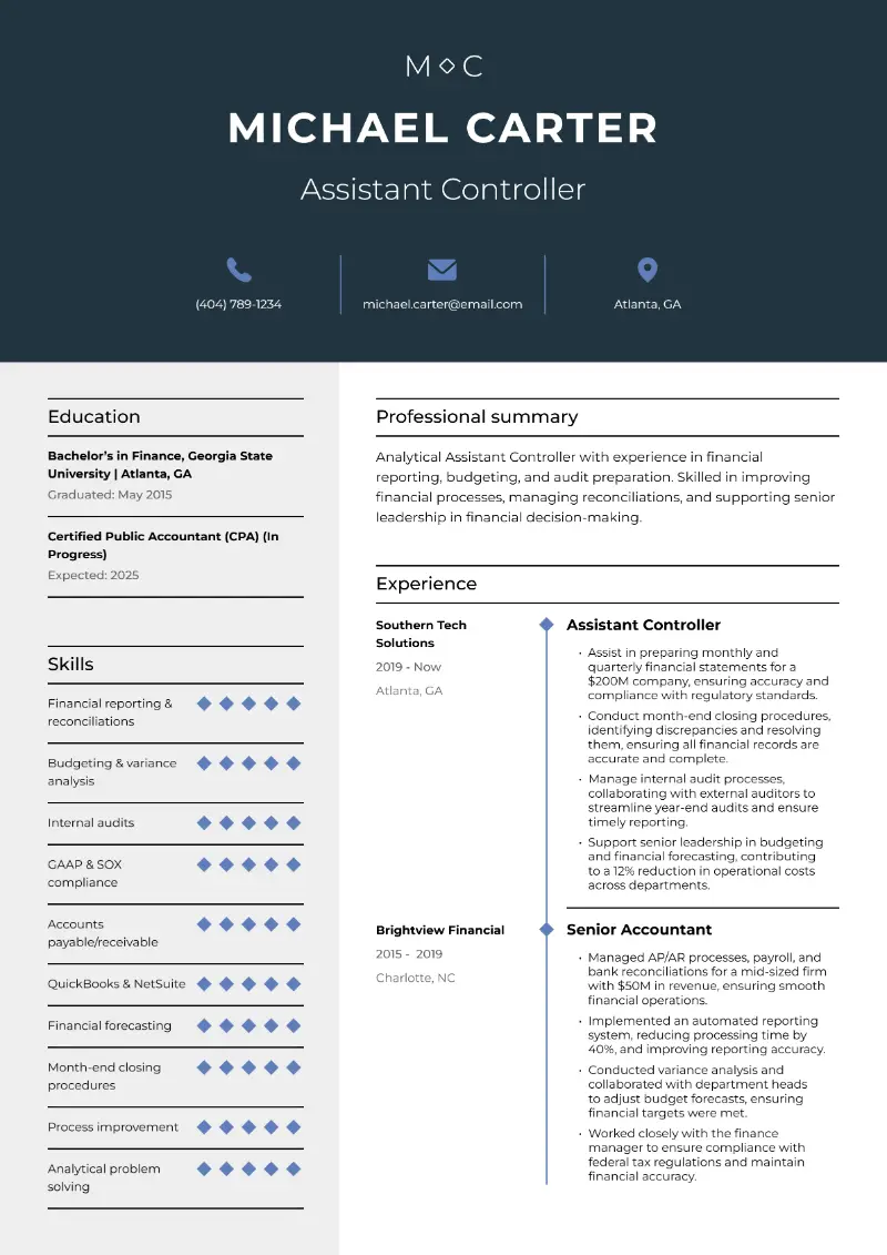 Assistant Controller  Resume Assistant Controller  Resume